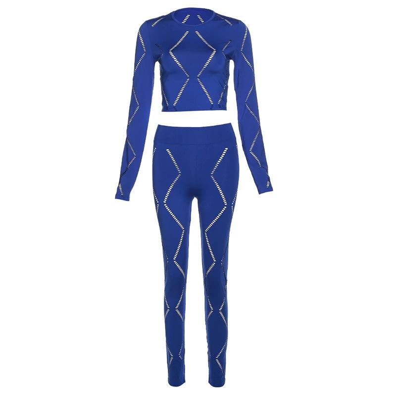 Women's Hollow-out Ripped High Waist Tight Pants Casual Sports Suit by GJG Denim