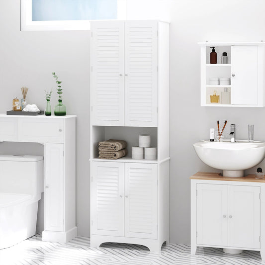 Tall Narrow Bathroom Storage Cabinet with Doors and Shelf Adjustability, Freestanding Linen Cabinet with 2 Cabinets and Countertop, White by GJG Denim