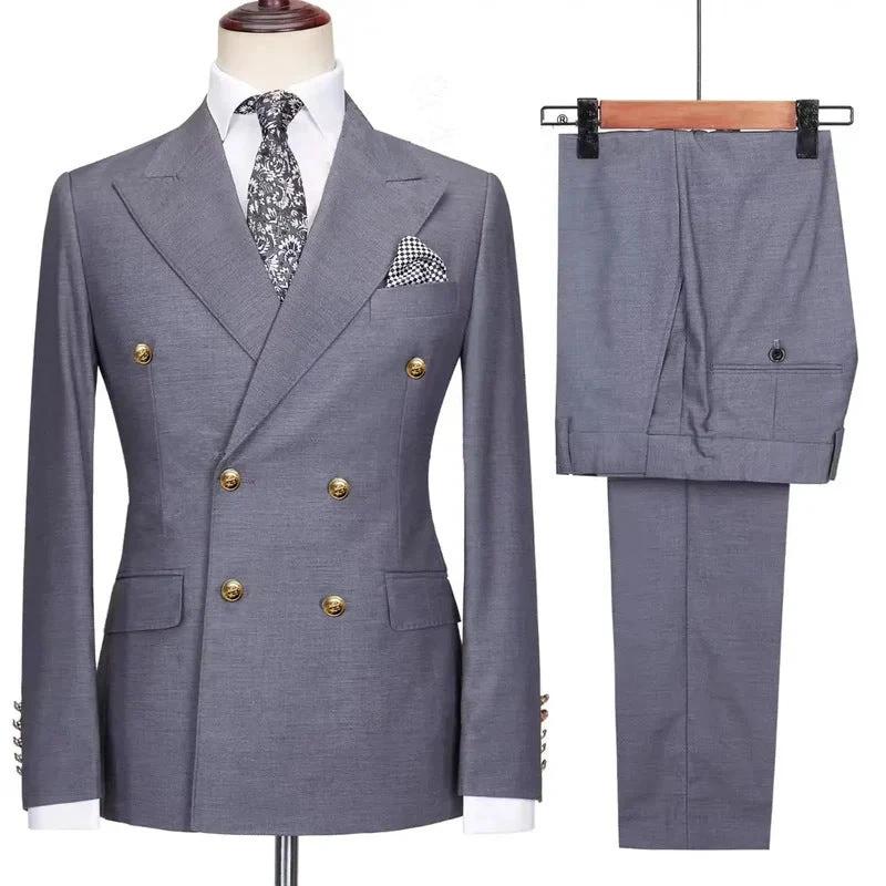 Men's Two-piece Double-breasted Suit by GJG Denim