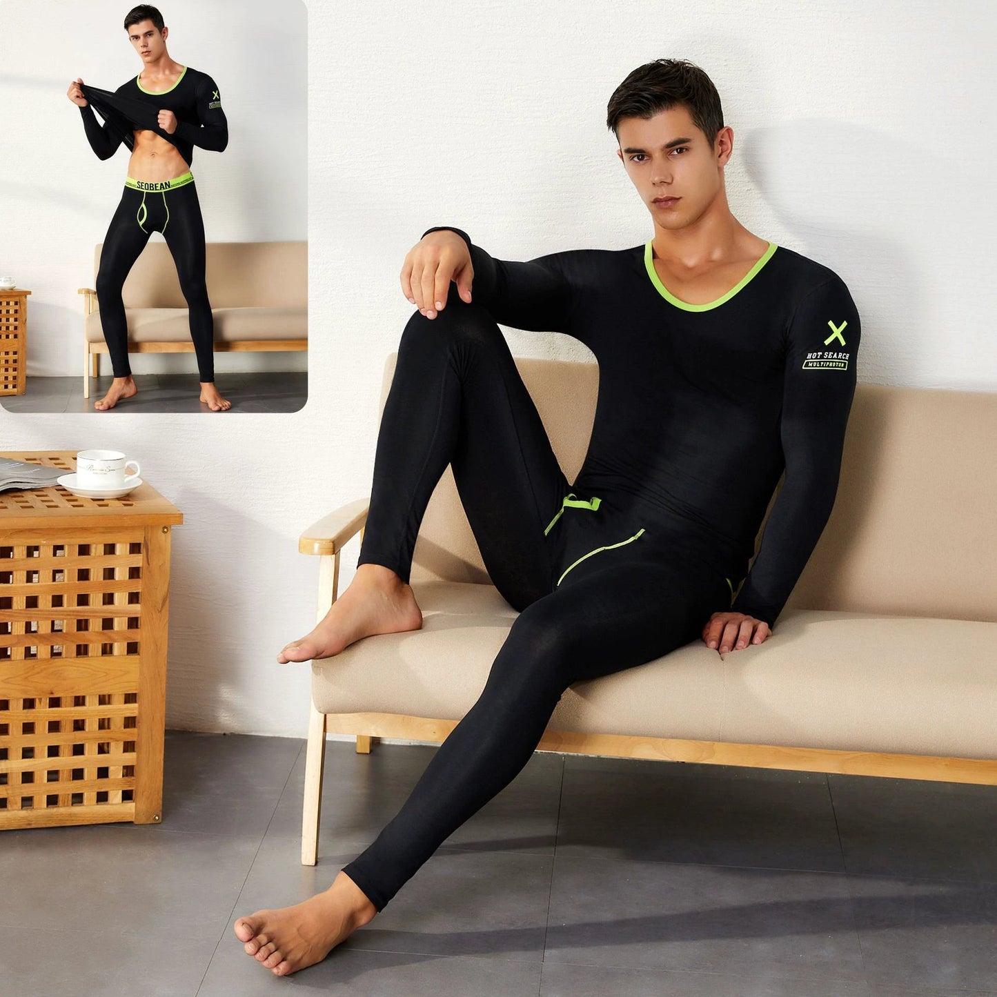 Men's Pure Cotton Thermal Underwear Suit Basic Long Johns by GJG Denim
