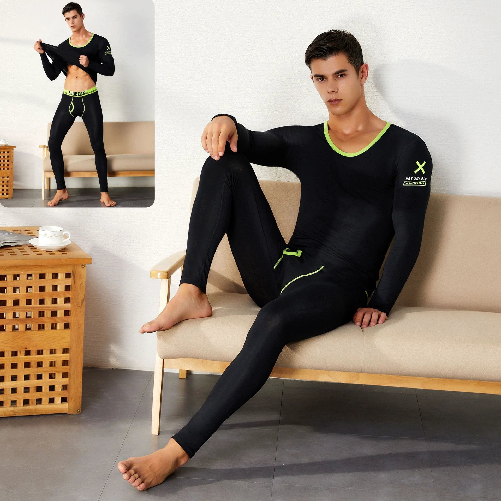 Men's Pure Cotton Thermal Underwear Suit Basic Long Johns by GJG Denim