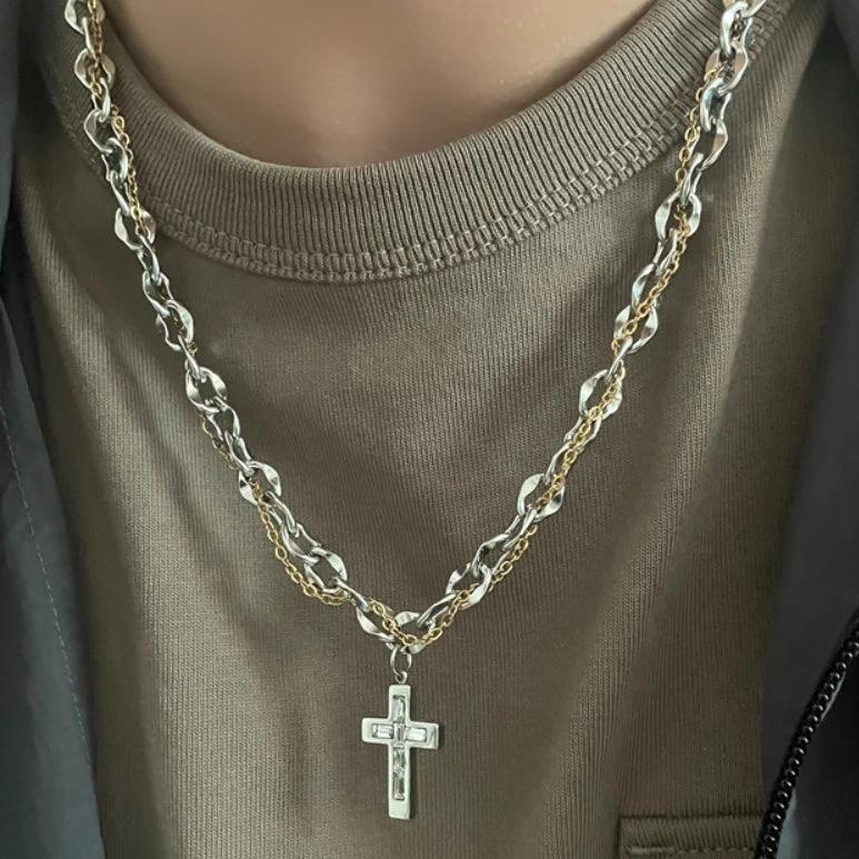 Cross Titanium Steel Pendant Clavicle Chain For Men by GJG Denim