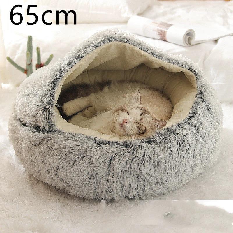 2 In 1 Dog And Cat Bed Pet Winter Bed Round Plush Warm Bed House Soft Long Plush Pets Bed Pet Products by GJG Denim