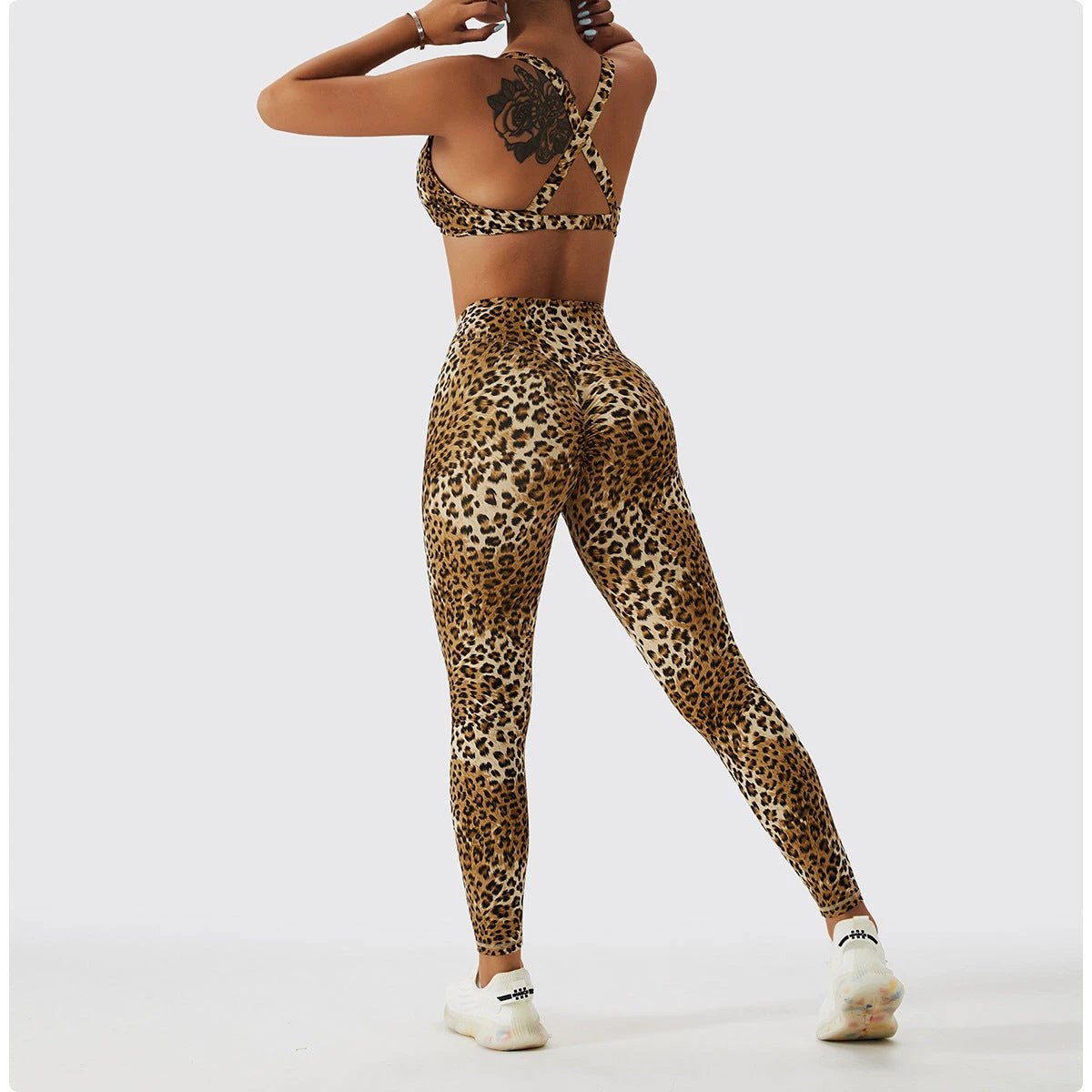 Leopard Print Nude Feel Yoga Clothes Beauty Back Skinny Peach Hip Raise High Waist Workout Clothes by GJG Denim