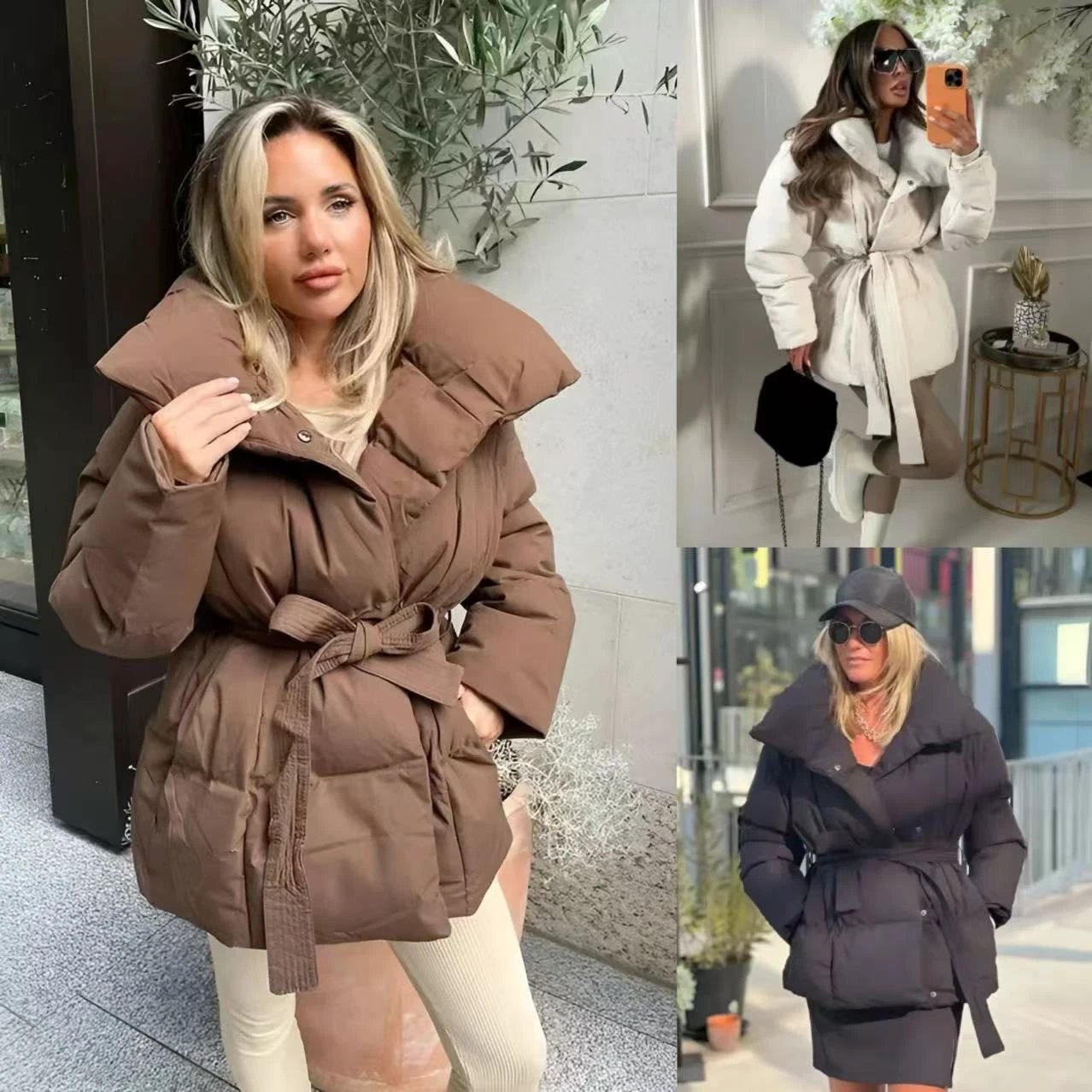 Winter Thickened Jacket Fashion Lapel Cotton Coat With Belt Warm Casual Top Outwear Women's Clothing by GJG Denim