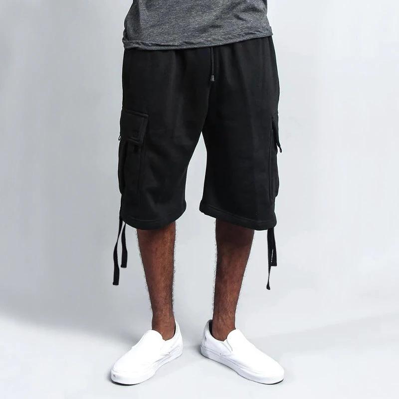 Men's Casual Five-point Overalls Multi-pocket Loose Straight Shorts by GJG Denim