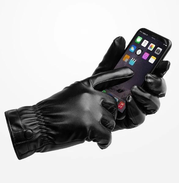 Men's PU Leather Warm Gloves by GJG Denim