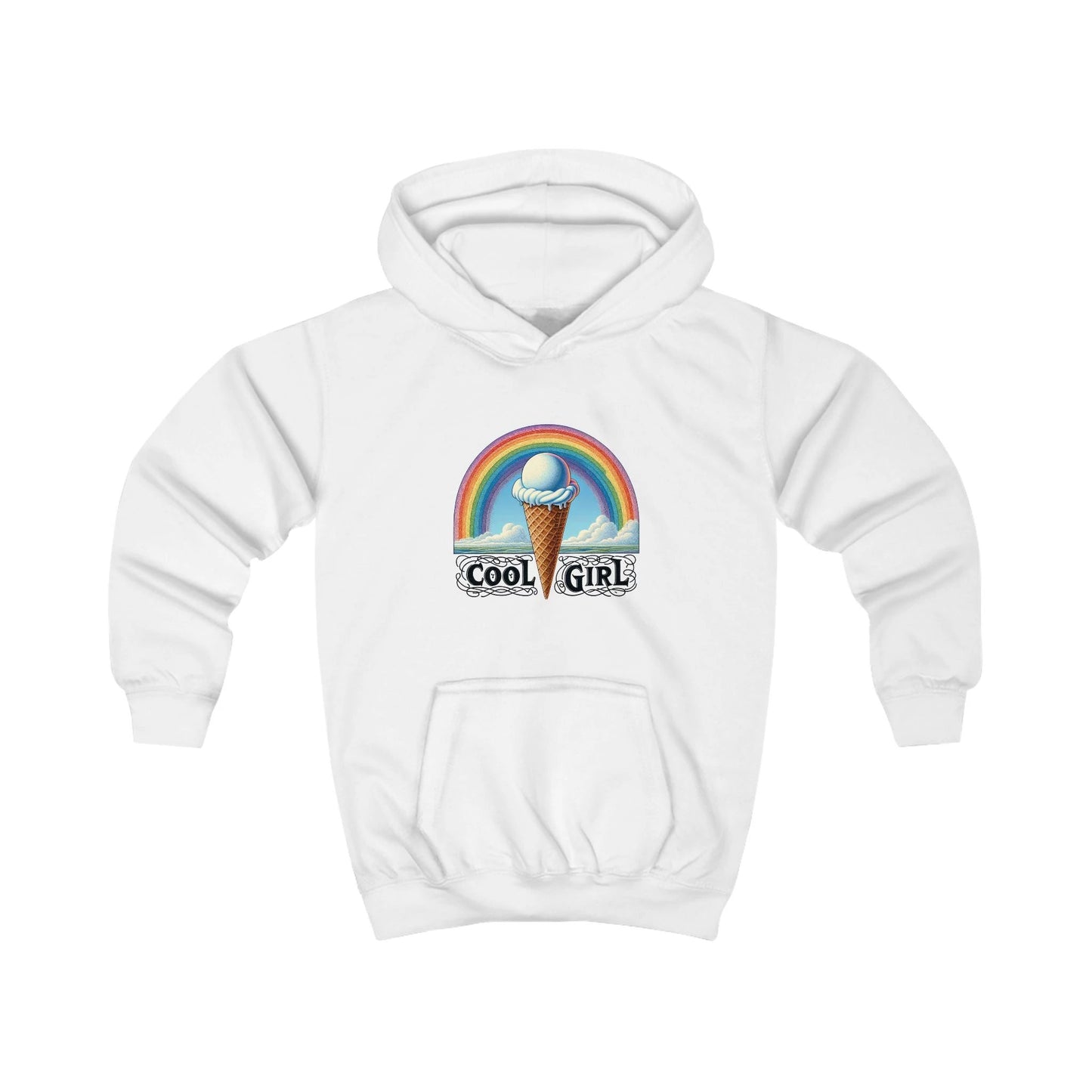 Cool Girl Rainbow Ice Cream Kids Hoodie by Printify