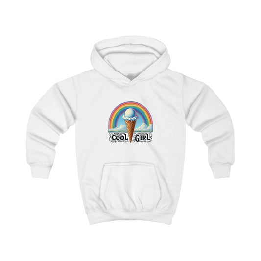 Cool Girl Rainbow Ice Cream Kids Hoodie by Printify