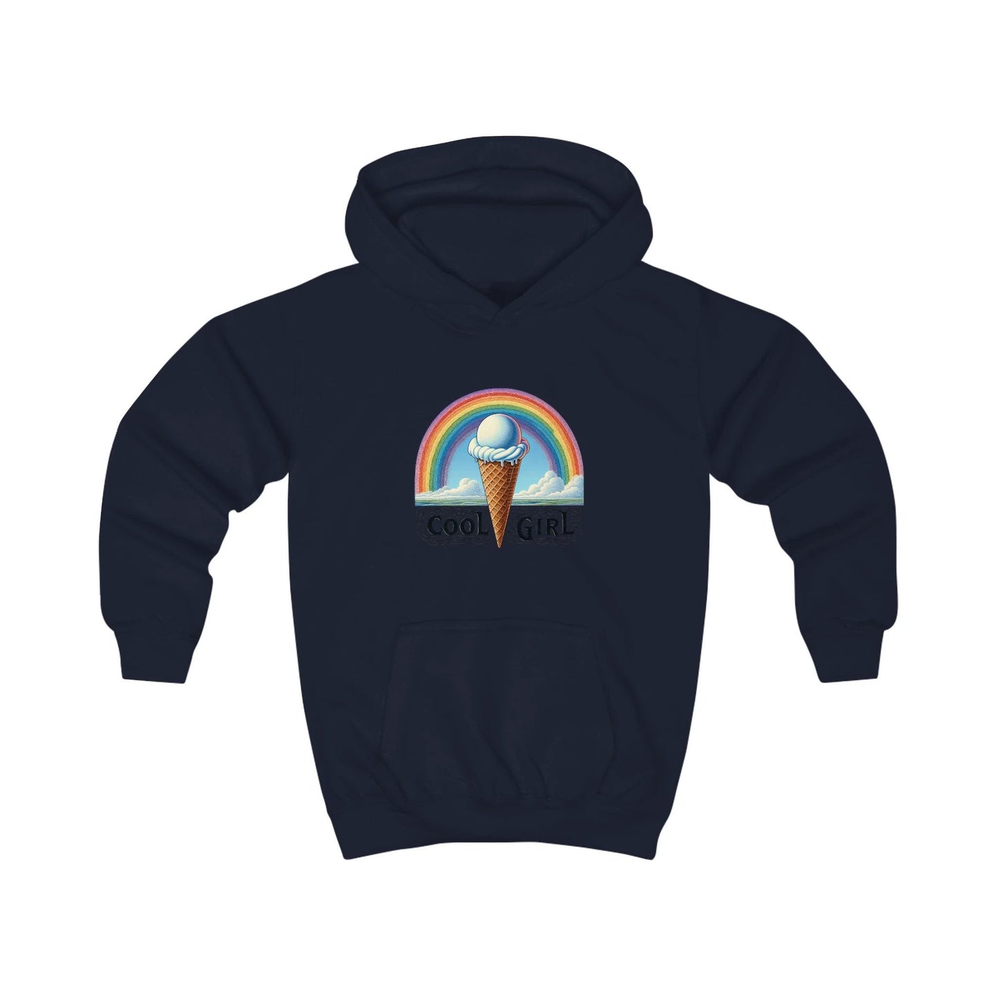 Cool Girl Rainbow Ice Cream Kids Hoodie by Printify