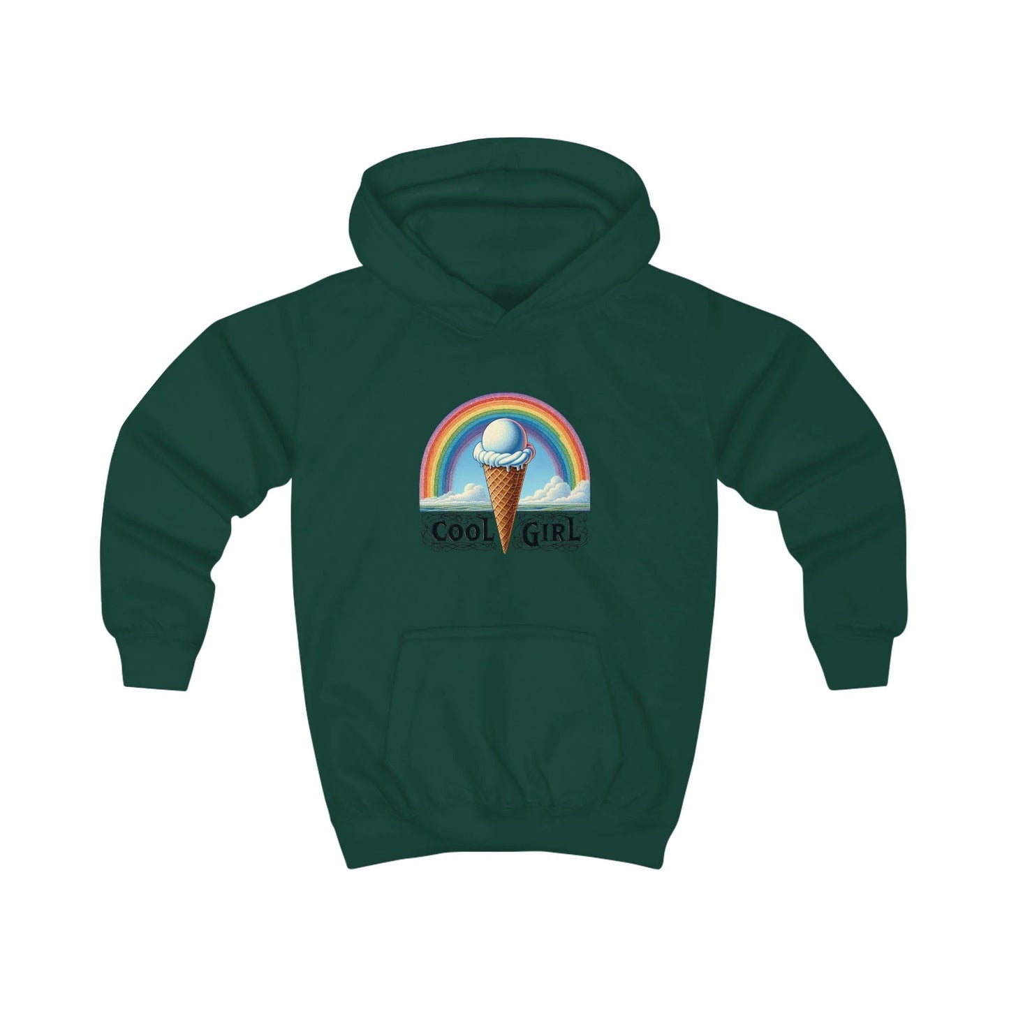 Cool Girl Rainbow Ice Cream Kids Hoodie by Printify