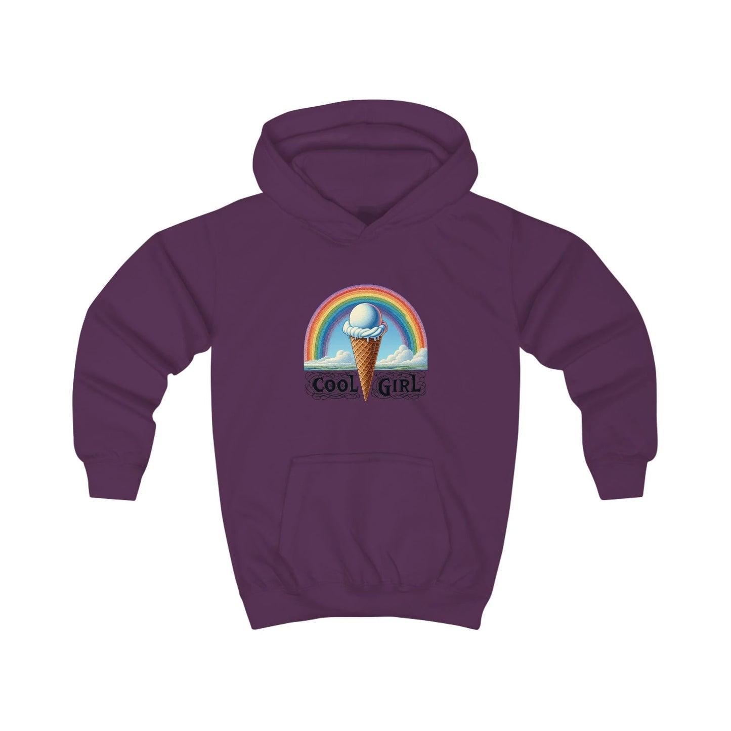 Cool Girl Rainbow Ice Cream Kids Hoodie by Printify