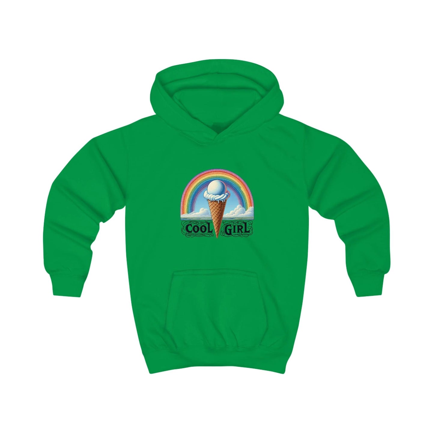 Cool Girl Rainbow Ice Cream Kids Hoodie by Printify