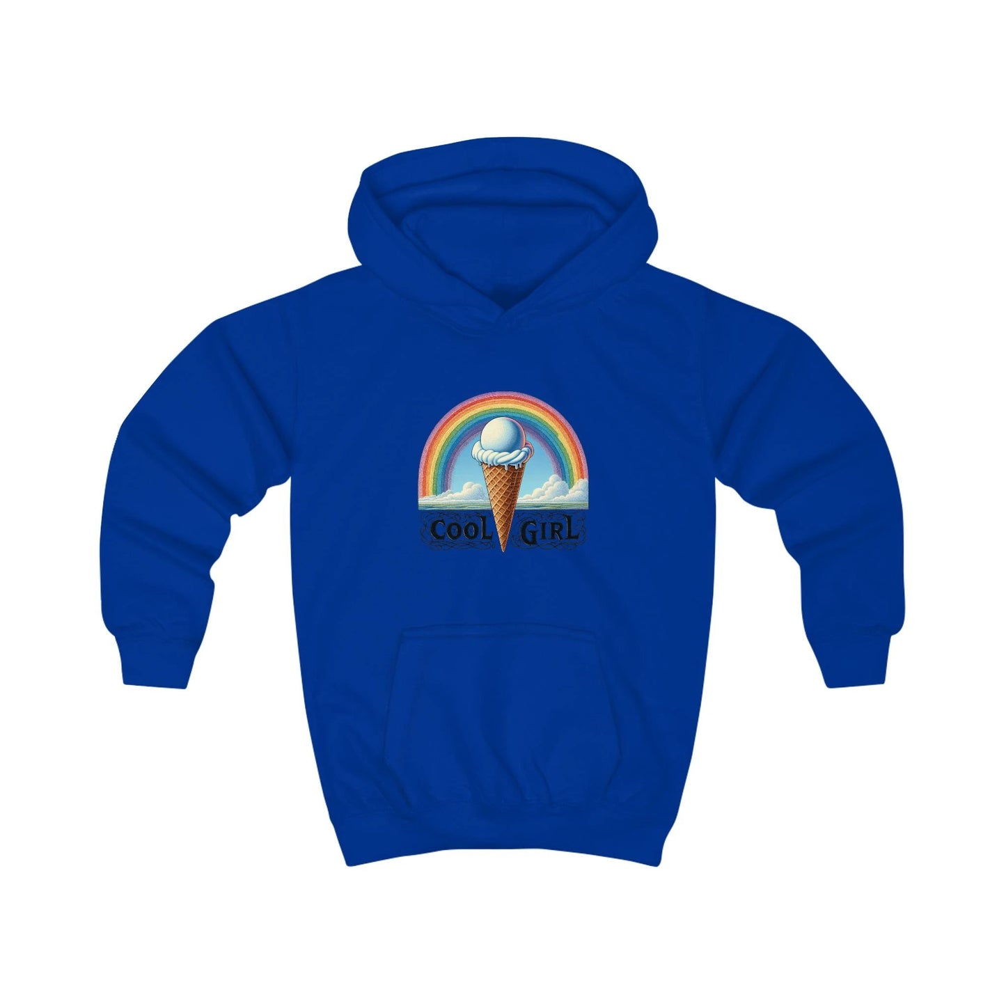 Cool Girl Rainbow Ice Cream Kids Hoodie by Printify
