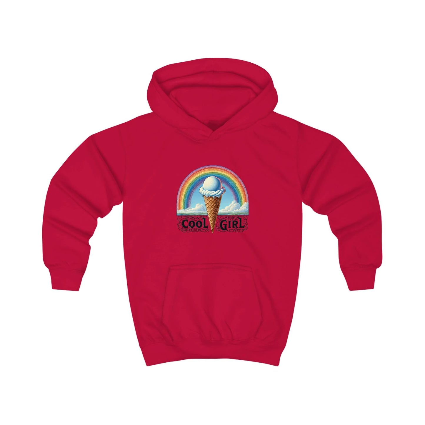 Cool Girl Rainbow Ice Cream Kids Hoodie by Printify