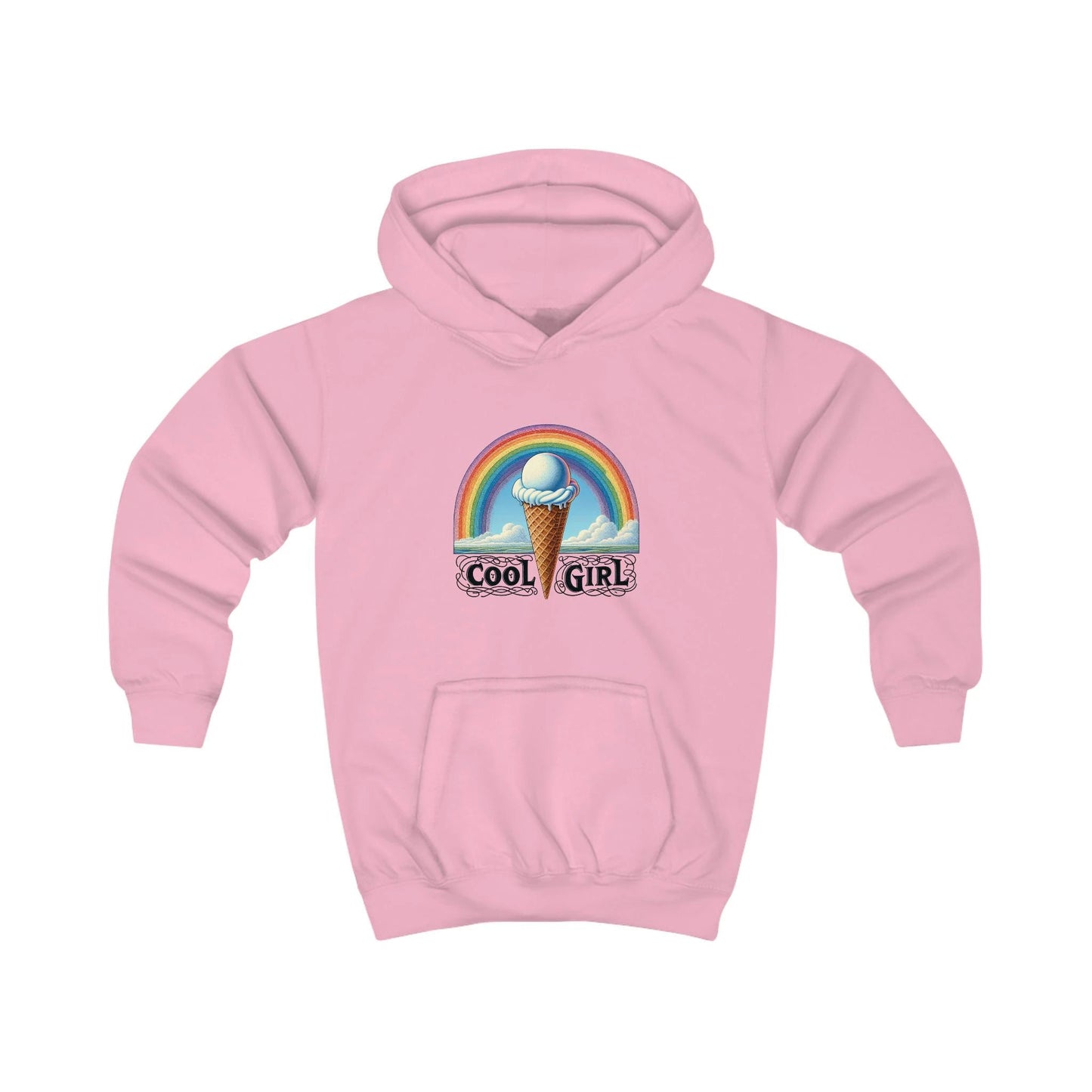 Cool Girl Rainbow Ice Cream Kids Hoodie by Printify