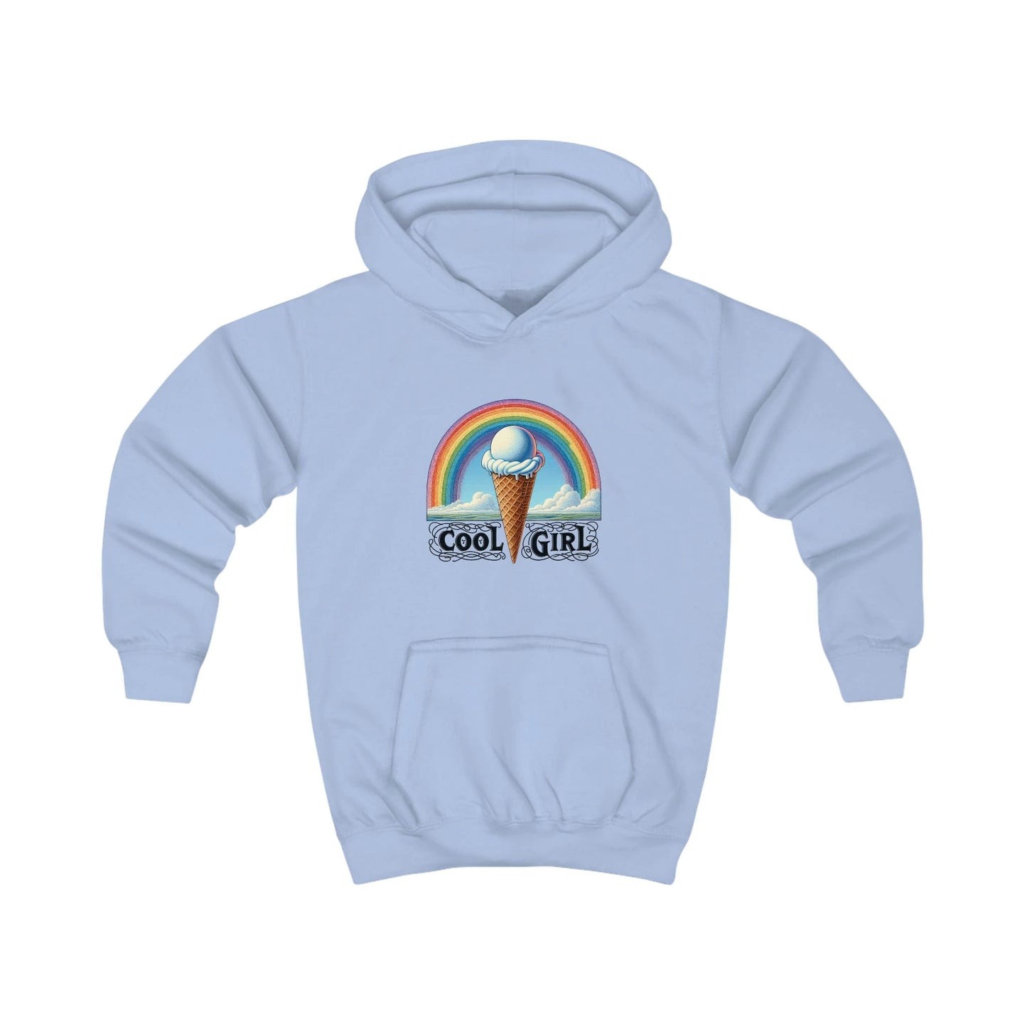 Cool Girl Rainbow Ice Cream Kids Hoodie by Printify