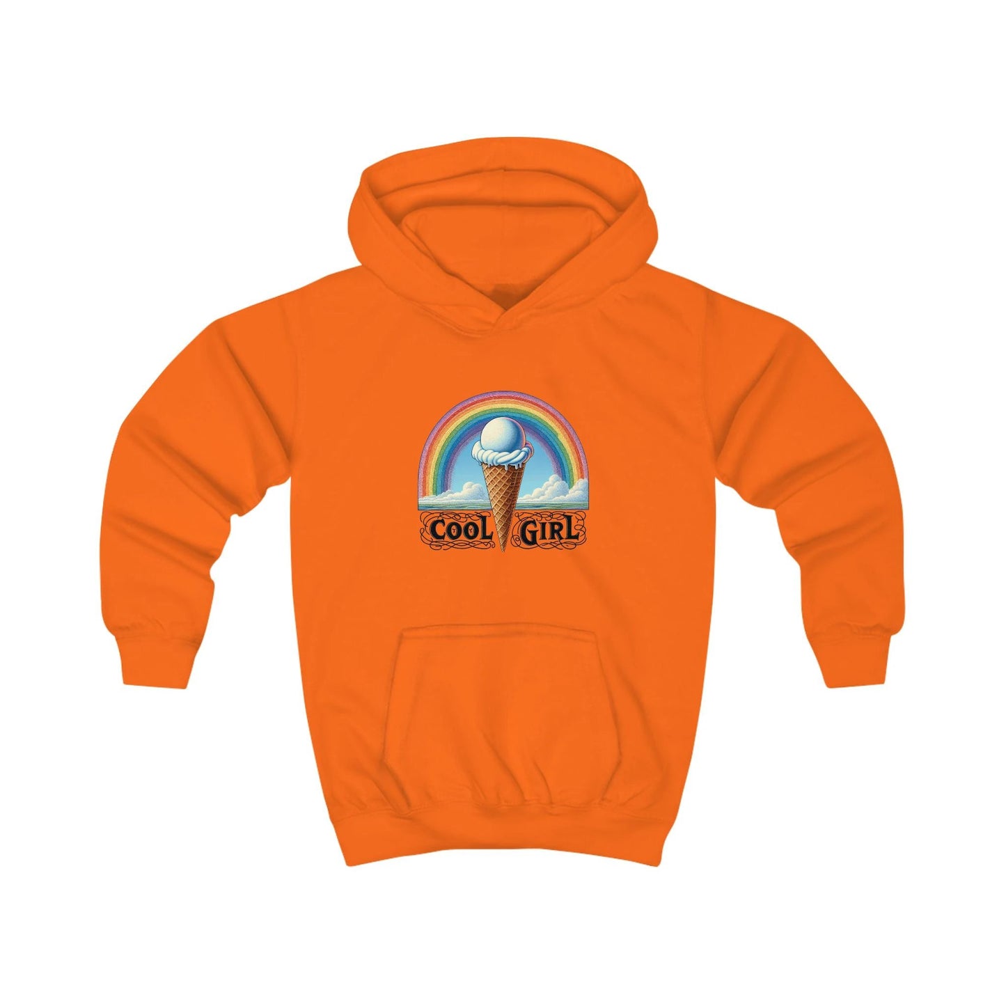 Cool Girl Rainbow Ice Cream Kids Hoodie by Printify