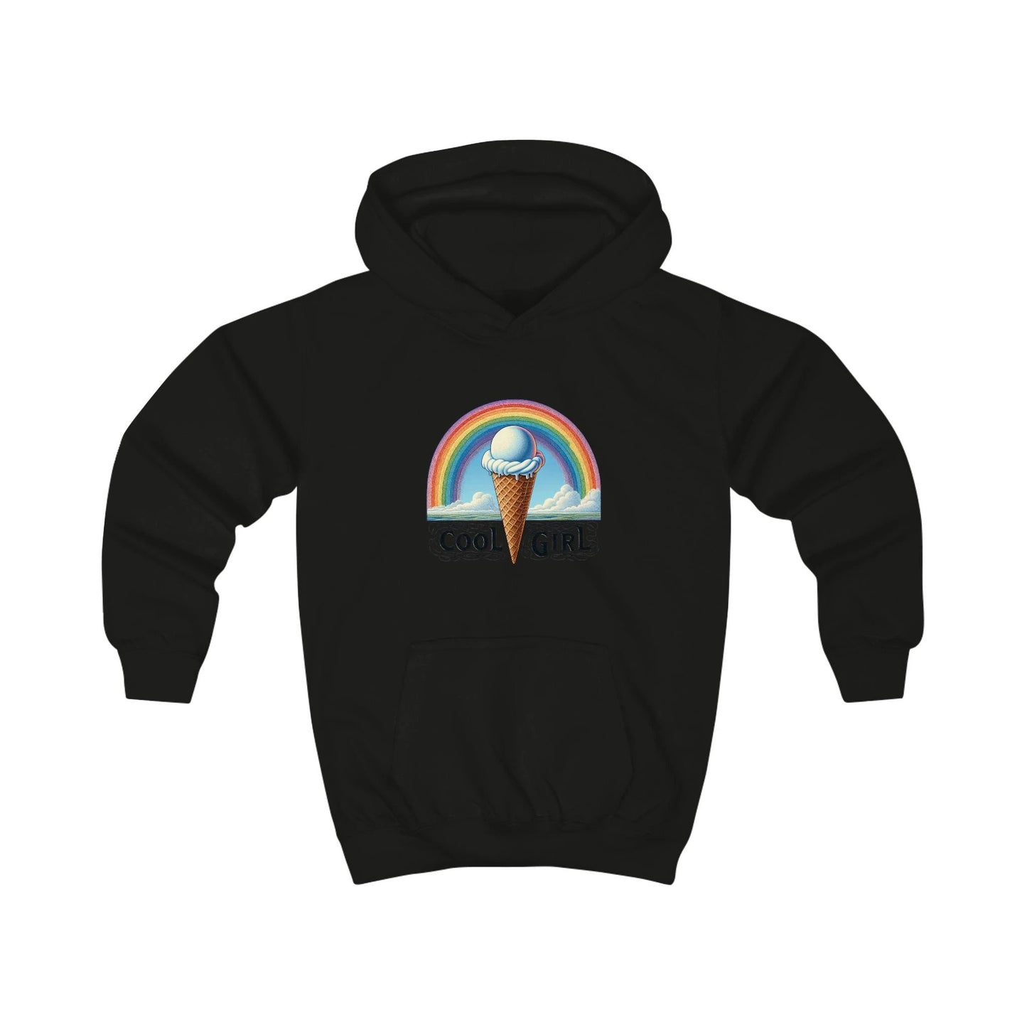 Cool Girl Rainbow Ice Cream Kids Hoodie by Printify