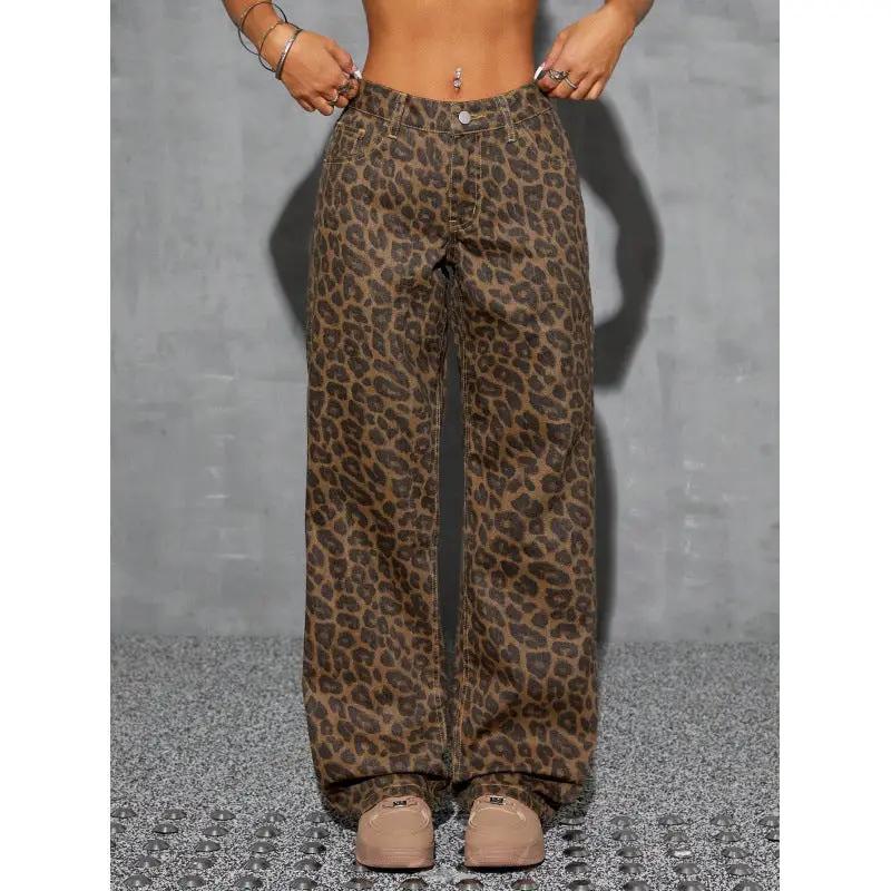 Retro Leopard Print High-waist Jeans by GJG Denim