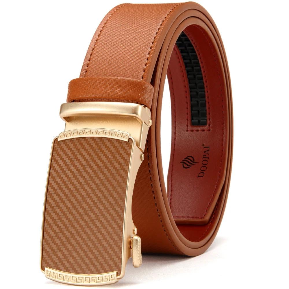 Men's Leather Belt w/ Alloy Automatic Buckle by GJG Denim