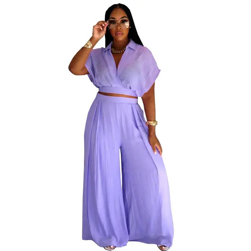Solid-color Lapel Fashionable Loose-fitting Womens Set by GJG Denim