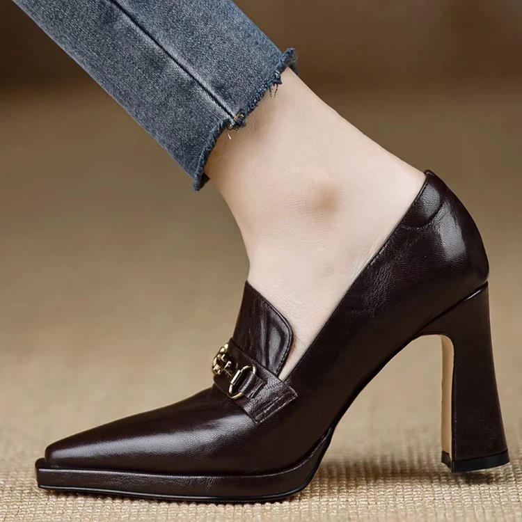 Retro Chunky-heel Pointed-toe Professional Womens Pumps by GJG Denim