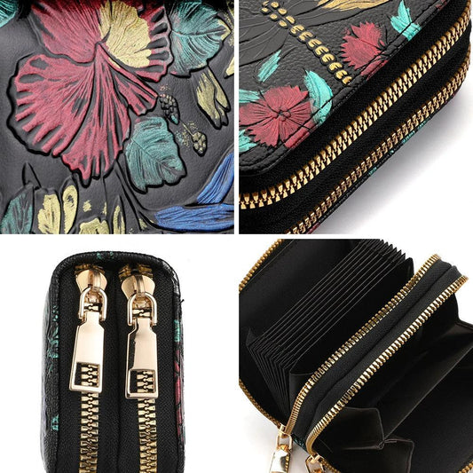 Women's Multiple Card Slots Hand-painted Wallet Double Layer by GJG Denim