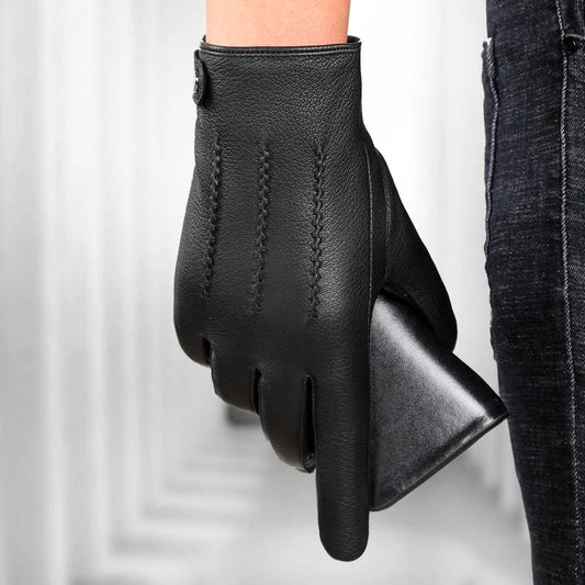 Fleece-lined Thickened Leather Gloves For Men by GJG Denim