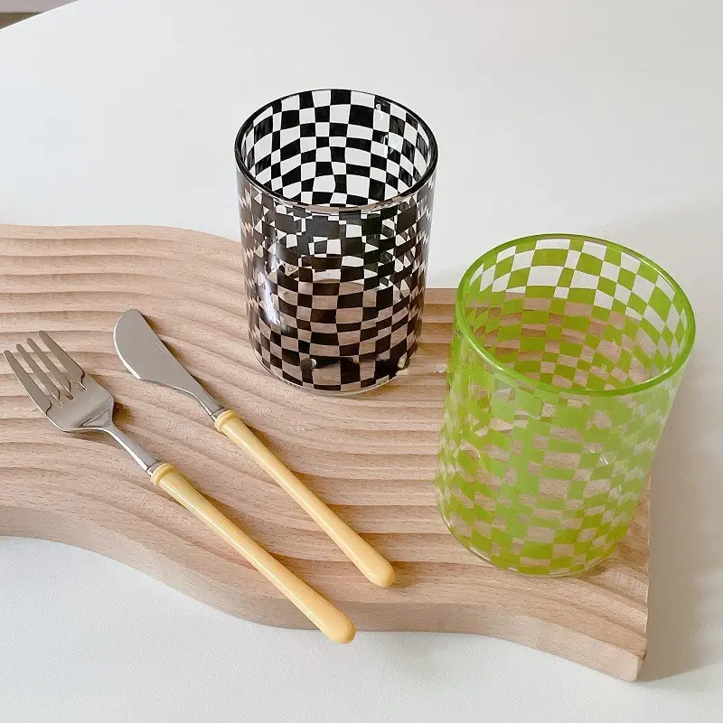 Nordic Fashion Matrix Plaid Glass Handmade Heat Resistant Glass by GJG Denim