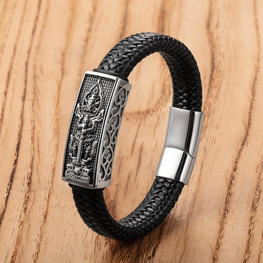Men's Classic Stainless Steel Leather Bracelet by GJG Denim