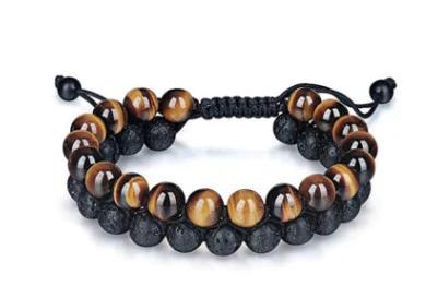 Tiger's Eye & Lava Stone Bracelet For Men by GJG Denim