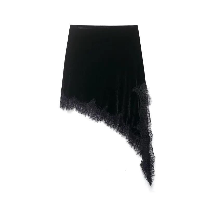 European And American-style Fashionable Minimalist Asymmetrical Lace Skirt by GJG Denim