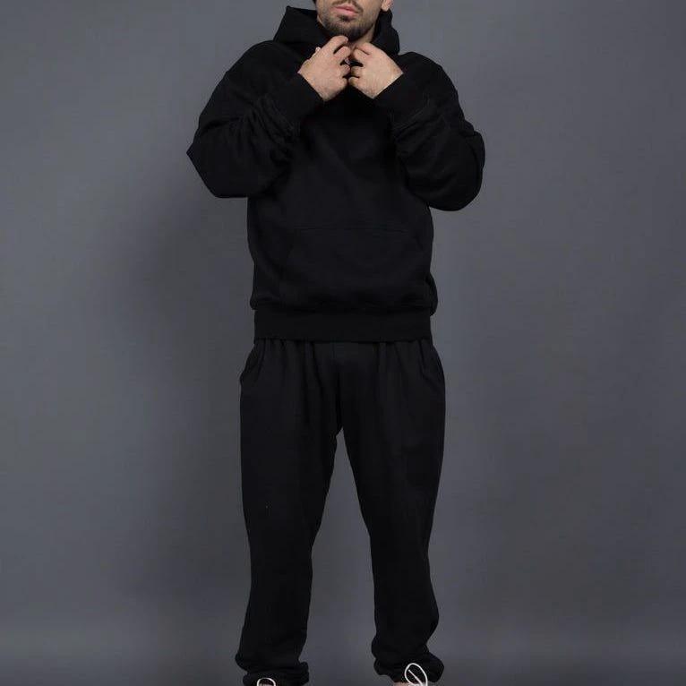 Men's Casual Loose Solid Color Hooded Sweatshirt Pants by GJG Denim