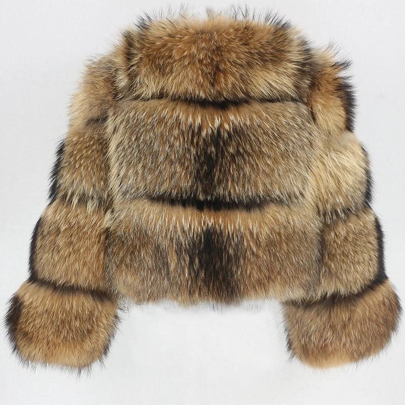 Stitching short coat fluffy long sleeve women by GJG Denim