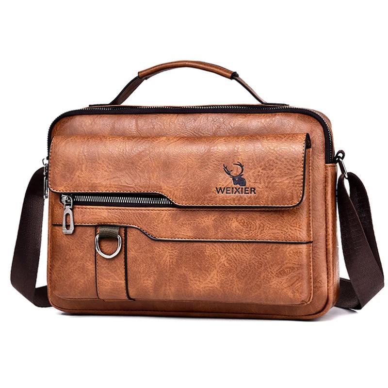 Men's Messenger Bag One Shoulder Retro Business Backpack PU Leather Flaps Crossbody by GJG Denim