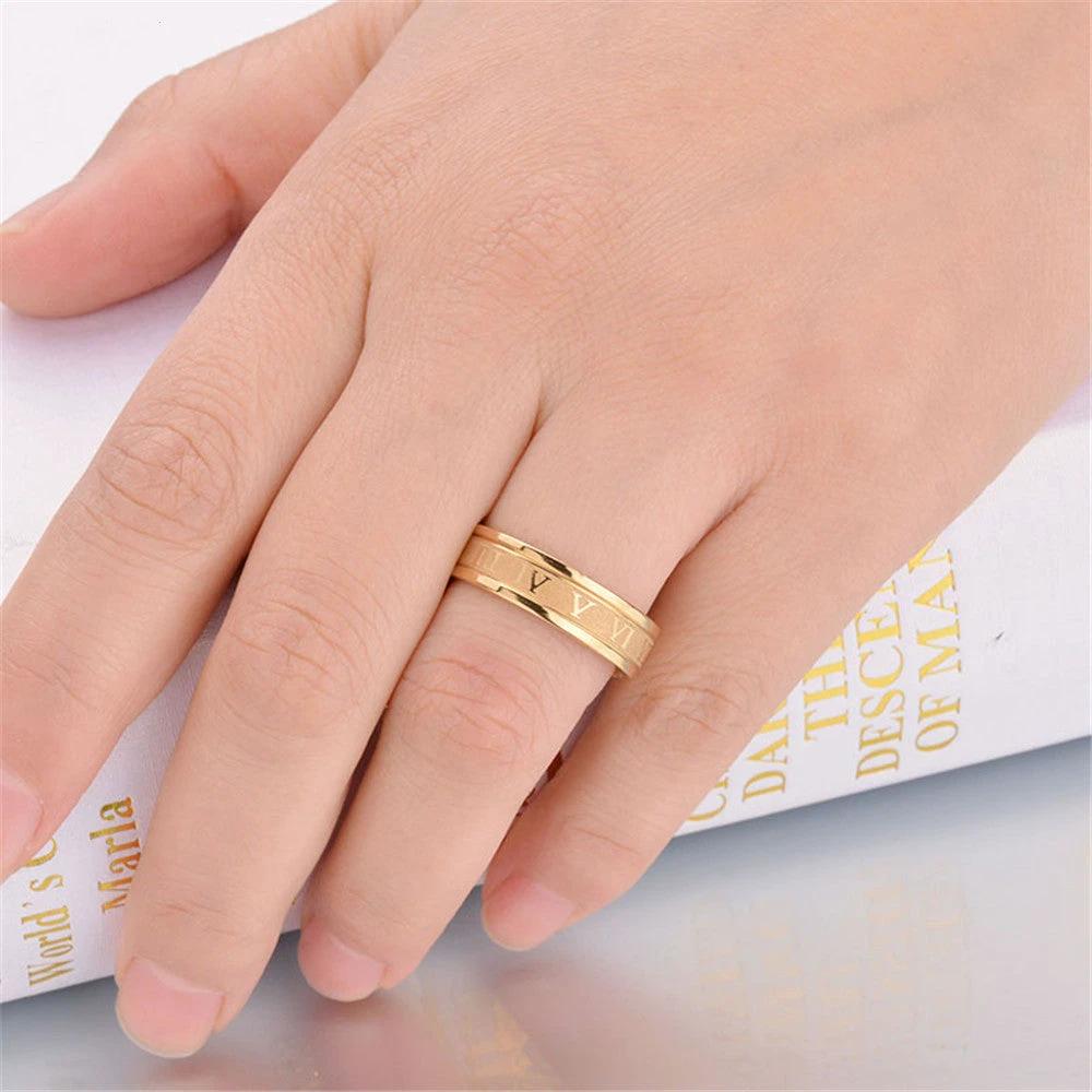 Men's Stainless Steel Straight Edge Roman Numeral Ring by GJG Denim