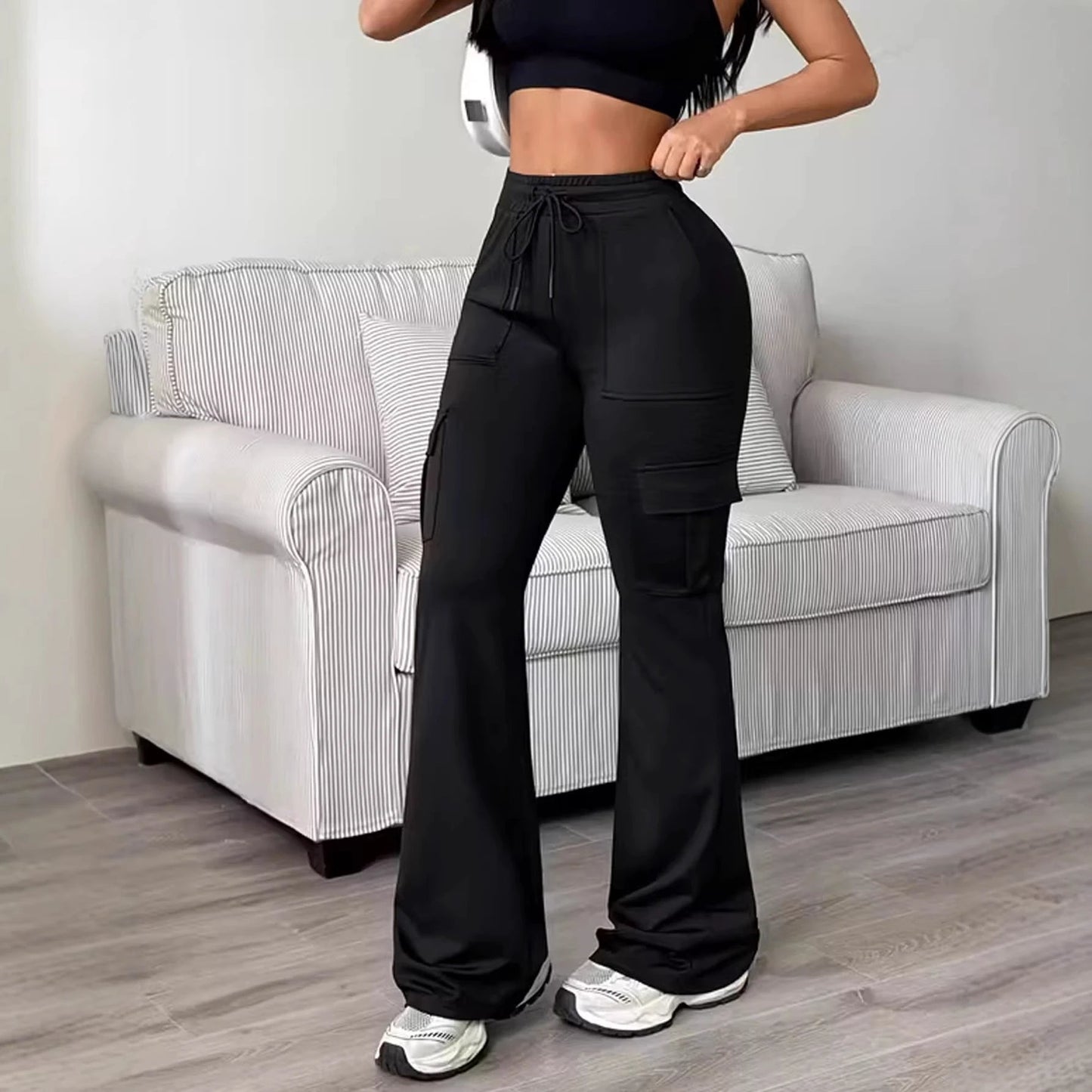 Women's High-waist Drawstring Work Pants by GJG Denim
