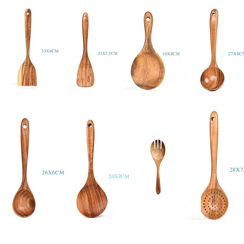 Teak Natural Wood Kitchen Utensils Set by GJG Denim