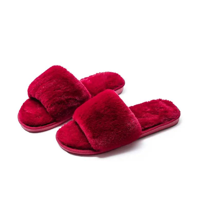 Fleece slippers women's one-word cotton slippers by GJG Denim