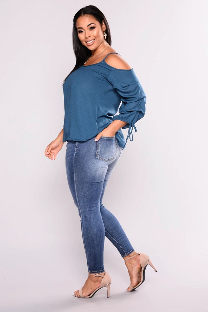 Large size hole high elastic jeans women's feet pants by GJG Denim