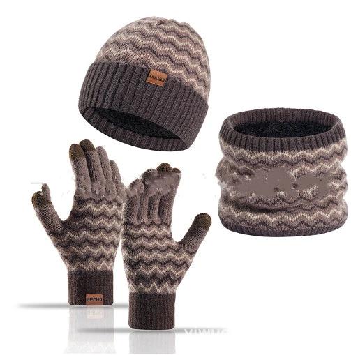 Men's Warm Cold-proof Neck Warmer, Knitted Beanie, and Knitted Gloves Set by GJG Denim