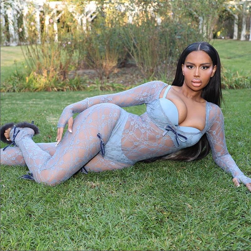 Tight Long Sleeve Lace Jumpsuit Women by GJG Denim