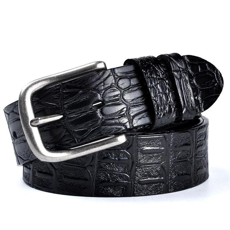 Men's Leather Crocodile Pattern Vintage Pin Buckle Belt by GJG Denim