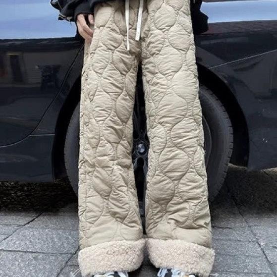 Winter Cotton-padded Waterproof Patchwork Lambskin Cotton Pants by GJG Denim