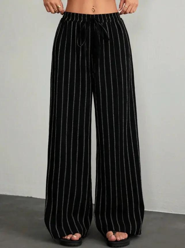 Plus Size High-Waisted Textured Wide-Leg Pants Pear-Shaped Body Slimming 2026 Summer Style Casual Style Vertical Striped Wide-Leg Pants by GJG Denim