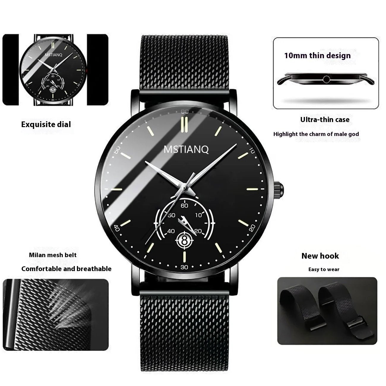 Stylish Black Technology Belt Refined Steel Casual Calendar Watch by GJG Denim