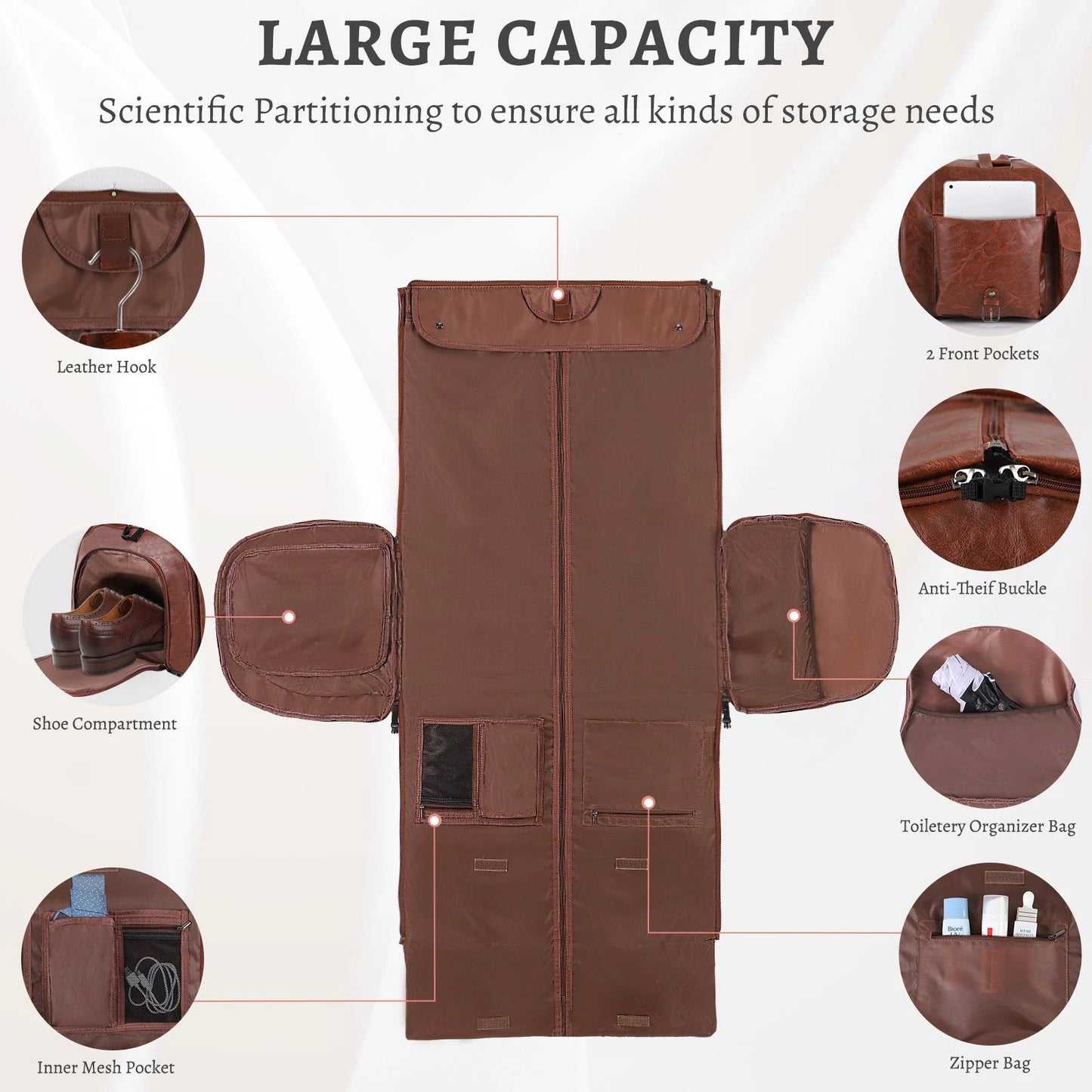 Men's Large Capacity Leather Suit Storage Bag by GJG Denim