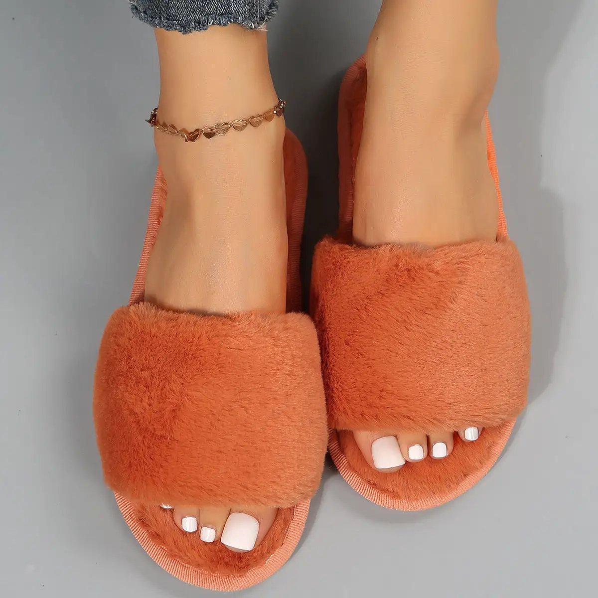 Women's Indoor Plush Flat Slippers by GJG Denim