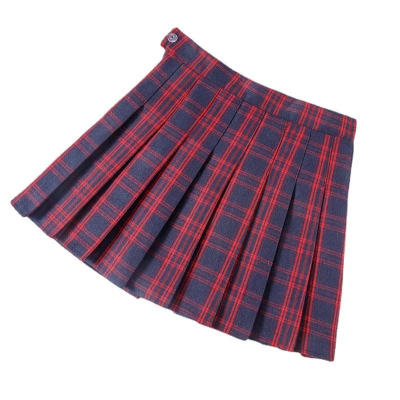 Plaid Pleated Skirt Women's Autumn And Winter High Waist Short by GJG Denim